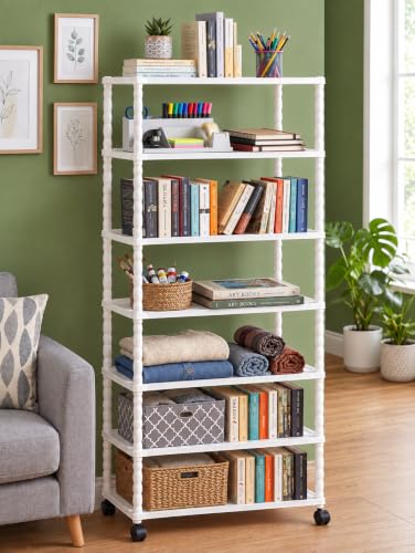 SUBEKYU Bookshelf for Home – 6 Shelf Plastic Book Rack Organizer Shelf Stand for Kids &…