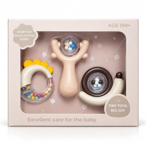MIniMavin Baby Rattles for Newborn 0+ Months|BIS Certified| 3 Pcs Musical Baby Rattle &…