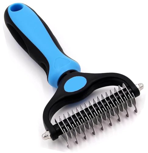 Premium Pet Grooming Tool for Dogs & Cats, Double Sided Dematting Comb & Undercoat Rake…