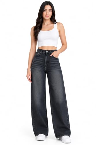 Women's Wide Leg Jeans High Rise Baggy Fit Whisker Denim Jeans || Loose Fit Casual Trou…
