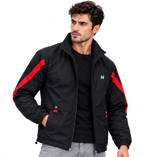 NINQ Winter Jacket for Men | Solid Windproof Biker Jacket | Full Sleeve High Neck Stand…