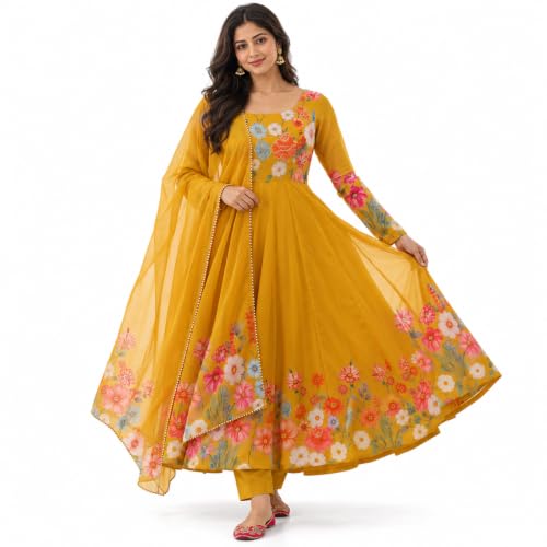 KD Georgette Floral Printed Anarkali Kurta Set with Dupatta Anarkali Dress for Women Ku…