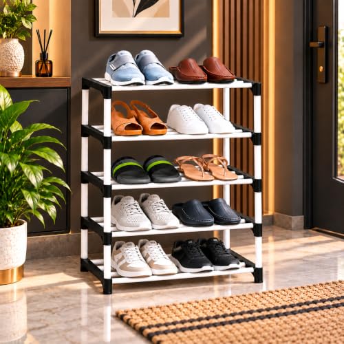 5 Layer Shoe Rack Stand for Home, Heavy Duty Metal Footwear Organizer with Open Storage…