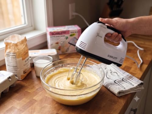 Scarlett Electric Hand Mixer for Kitchen | Handheld Cake Blender with Four Stainless St…