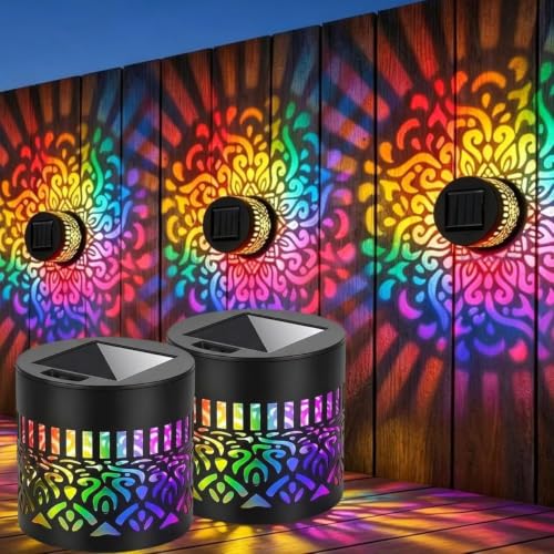 TATSAM Solar Mandala Lights Outdoor Wall, 7 Colour Changing Solar Garden Light, Waterpr…