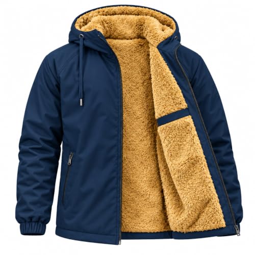 Men’s Hooded Winter Jacket with Warm Sherpa Lining & Zipper Pockets