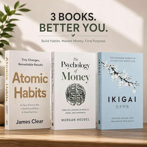 Atomic Habits + Ikigai + The Psychology Of Money Combo Pack Of 3 | Bestselling Self Hel…